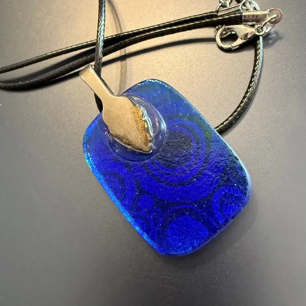 🎉HP!🎉Geometric Dichroic Blue Artisan Glass Pendant